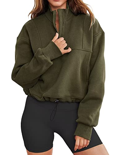 LEEDYA Womens Casual Quarter Zip Stand Collar Sweatshirt